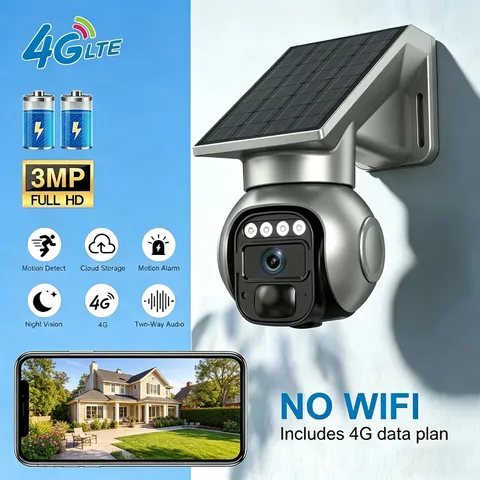 PHANSATIM 4G LTE Solar Security Camera, 3MP Wireless Outdoor Camera No WiFi Need