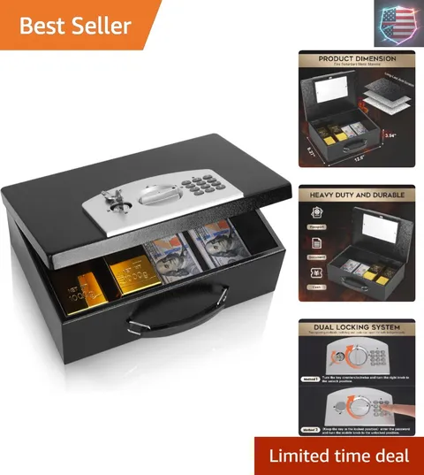 Portable Metal Safe Box with Digital Code Lock,Fire Resistant Storage for Doc...