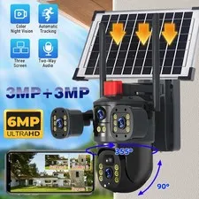 Solar Security Camera Outdoor Wireless WiFi 3-Screen Dual Lens CCTV PTZ Home Cam