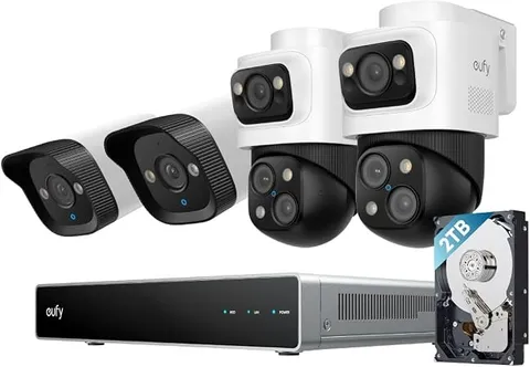eufy NVR System S4 4-Cam 2TB HDD PoE Wired 24/7 Recording 360° PTZ AI Tracking