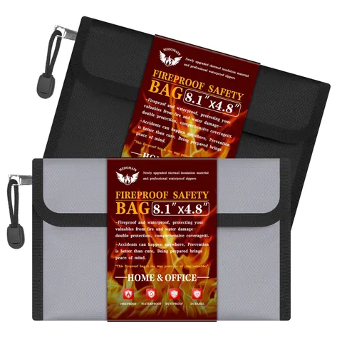 Small Money Bag (8.1“ × 4.8”)，Zippered Fireproof Waterproof Document Bag， Saf...