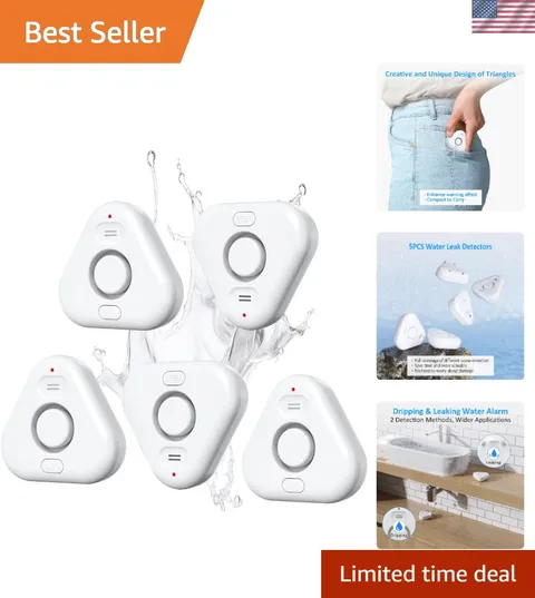 5 Pack Water Leak Detectors for Home, 4 Levels Adjustable Audio 0-120dB Water...