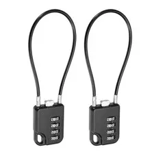4-Digit Combination Padlock with Coated Steel Wire Rope (7.9 Inch, Black) (2Pcs)