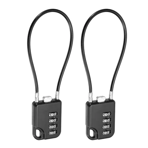 4-Digit Combination Padlock with Coated Steel Wire Rope (7.9 Inch, Black) (2Pcs)