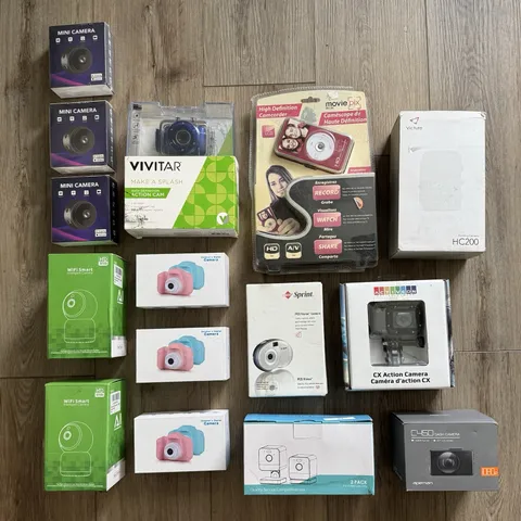Mixed Canera Lot in Original Box UNTESTED Security, Hunting, Dash, Kids Camera