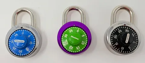 Master Lock Lot of 3 Combination Dial Padlock Locker Blue Purple Black w/ Combos