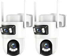 Dual Lens Security Cameras Outdoor, 360° View Pan/Tilt for Home Security with Co