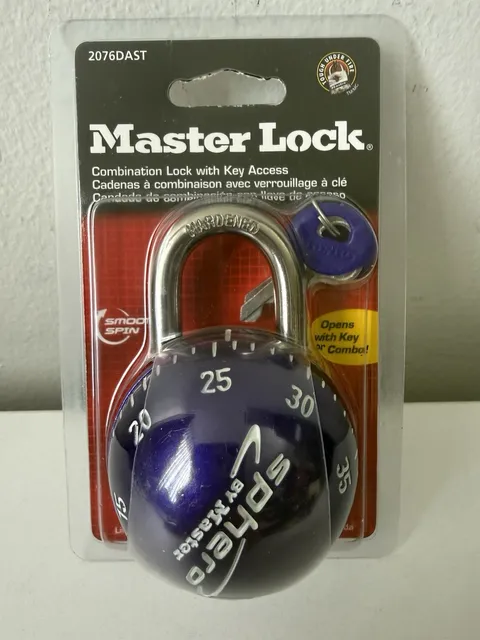 Master Lock Sphero Combination Lock Smooth Spin Padlock 2076DAST Purple W/Key