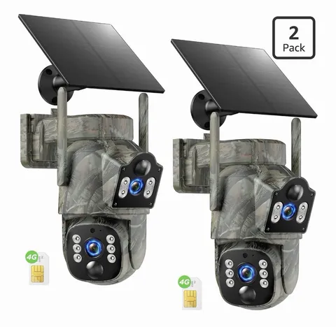 2 Pack 4G LTE Solar Security Camera Wireless PTZ Outdoor HD w/ SIM Card Slot
