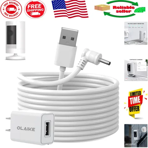 AI Certified Charging Cable for Ring Stick Up Cam - 5m with Protection Features