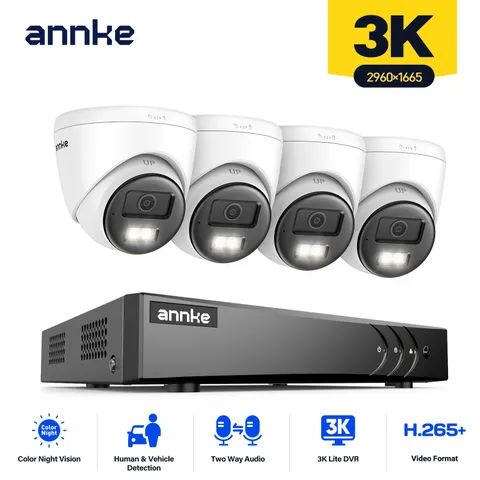 ANNKE 8CH DVR 3K Two Way Audio Security Camera System AI Color Night Vision 0TB
