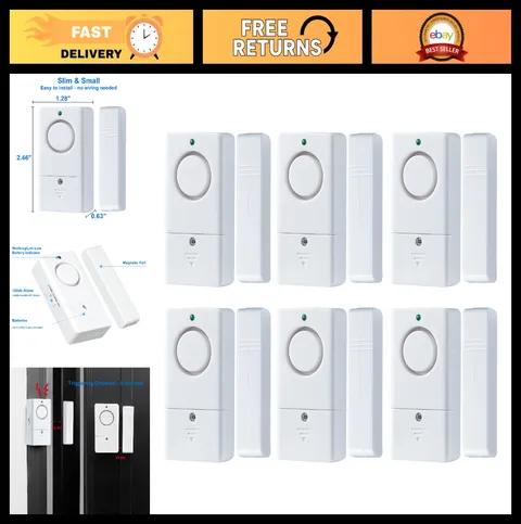120DB Door Window Alarm - 6 Pack Safety Alarms for Kids, Home Security & Pool Sa