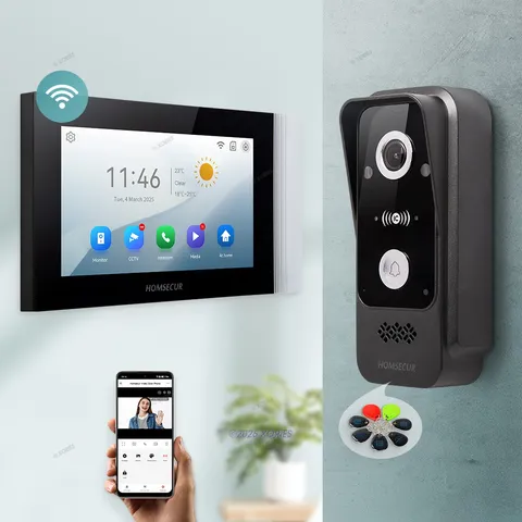HOMSECUR 7" Waterproof 4 Wire WIFI HD Video Doorphone Entry Intercom Card Entry