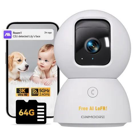 CINMOORE 5G Indoor Camera, 3K Pet/Dog Camera with Phone App/Speaker, 64GB SD ...