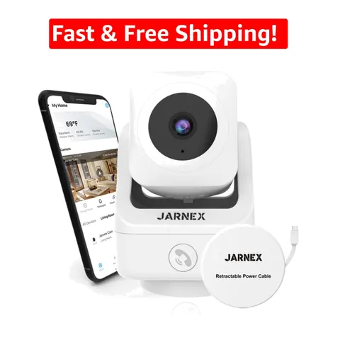 WiFi 2K HD Security Camera with Retractable Cable & Voice Control Features