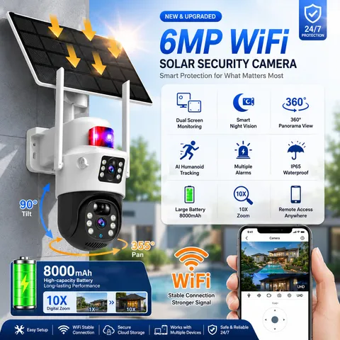 Dual Lens 4K-HD WiFi Solar Camera Wireless Outdoor CCTV PTZ Home Security IR Cam