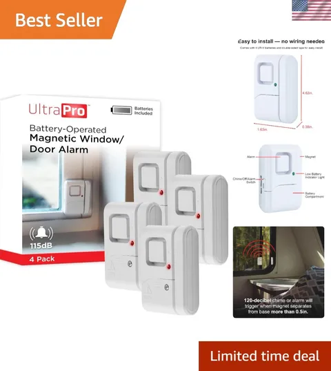 Instant Alert Window & Door Alarms – Easy Installation, 4-Pack 120dB Defense