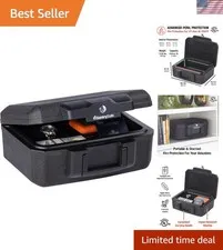 Fireproof Money Safe with Key Lock, Black Lock Box with Portable Carrying Han...