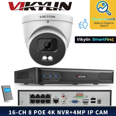 VIKYLIN SmartFind 8POE 16CH NVR System MIC 24H Color 4MP Security Camera MD Lot