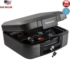 Fire Water Resistant Key Lock Chest Safe Small Valuables Protection Portable New