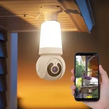 Light Bulb Security Camera WiFi Indoor/Outdoor Cam with Socket, AI Human Dete...