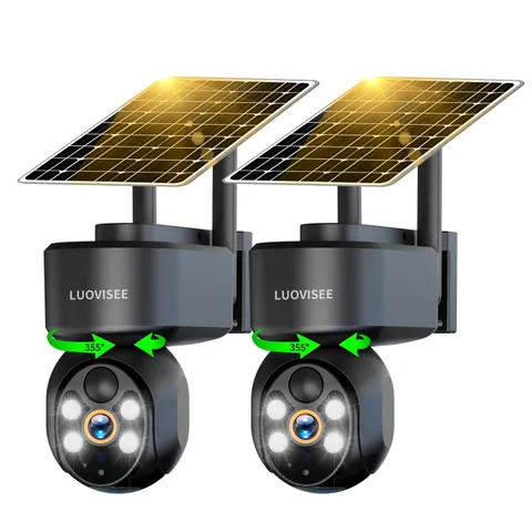 WiFi Security Camera Wireless Outdoor 2 Packs,360° PTZ Solar Camera Outdoor W...