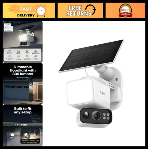 2K Outdoor Pan/Tilt Wireless Floodlight Security Camera - Solar Battery, 360º AI