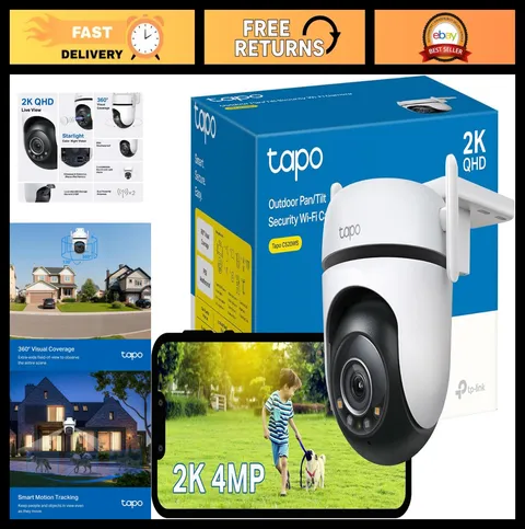 2K QHD Outdoor Wi-Fi Security Camera, 360° Pan/Tilt, Motion Tracking, Color Nigh
