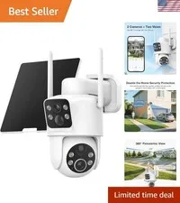 Dual Lens Solar Security Cameras Wireless Outdoor, 2K Full HD Video, 360° Vie...