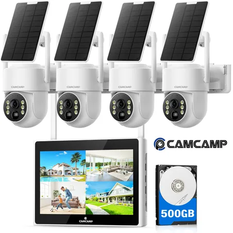 2K/4MP Solar PTZ Wireless Security Camera System with 10.1" Monitor & 500GB HDD