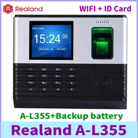 Realand A-L355+Backup Battery WIFI+ID Card 2.8"  LCD Fingerprint Time Attendance
