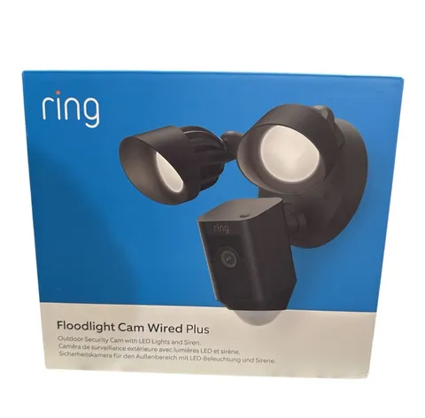Ring Floodlight Cam Wired Plus Black 1080p Security Camera 1080p HD Video Sealed
