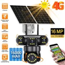 4 Lens Camara De Seguridad Solar 4G SIM Para Exterior Con Vision Nocturna Audio