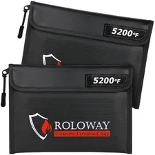 2-Pack Black Fireproof Money Bag 9.6x6.6" Heat Insulated