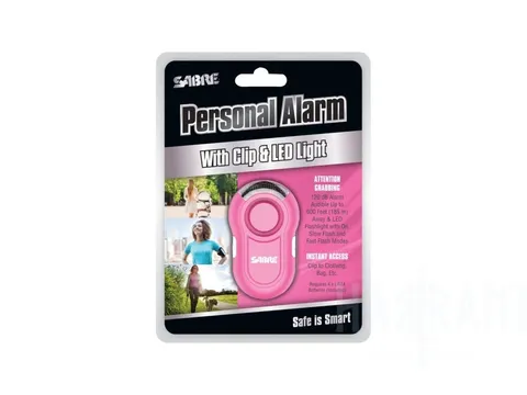 Sabre Personal Alarm with Clip & LED Light Pink