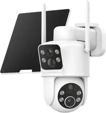 Dual Lens Solar Security Cameras Wireless Outdoor, 2K Full HD Video, 360° View P