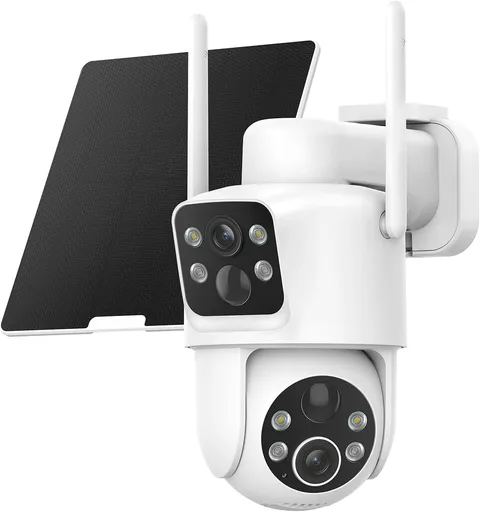 Dual Lens Solar Security Cameras Wireless Outdoor, 2K Full HD Video, 360° View P
