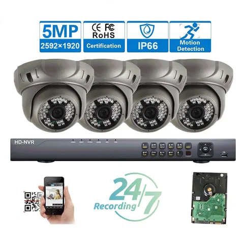 4CH H.265 NVR 2592x 1920P 5MP PoE 48IR IP IP66 ONVIF Security Camera System 6j9g