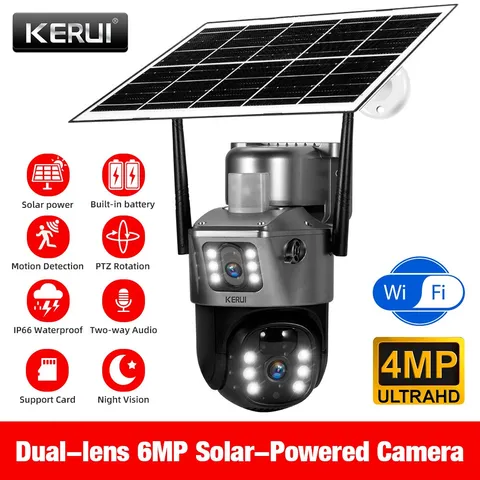 KERUI WIFI Solar Battery 4MP Wireless PTZ Security Camera Outdoor PIR IP Audio