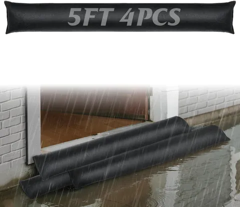 4Pcs 5Ft Water Activated Flood Barriers for Home - Sandless Sand Bags, Reusable