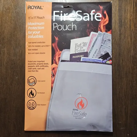 NEW! Royal FireSafe Pouch FB15 15x11 Fireproof Waterproof Document Storage Bag