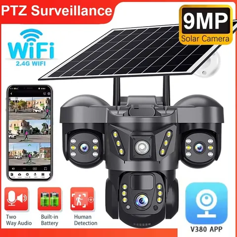 Solar Security Cameras Wireless Outdoor WiFi Motion Detection PTZ Surveillance