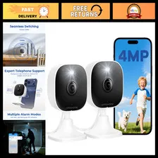 2.5K Indoor/Outdoor Security Cameras, Plug & Play, 2PCS, Pet/Baby Monitor, Cloud