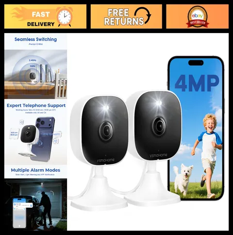 2.5K Indoor/Outdoor Security Cameras, Plug & Play, 2PCS, Pet/Baby Monitor, Cloud