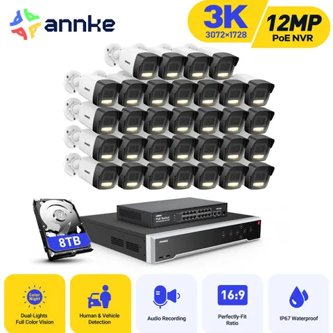 ANNKE 32CH 12MP NVR 3K Audio POE Security IP Camera System AI Color Night Vision