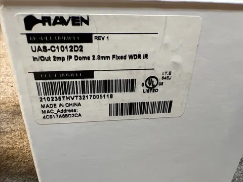 Raven UAS-C1012D2 2MP IP Dome Security Camera WDR IR 2.8mm Open Box
