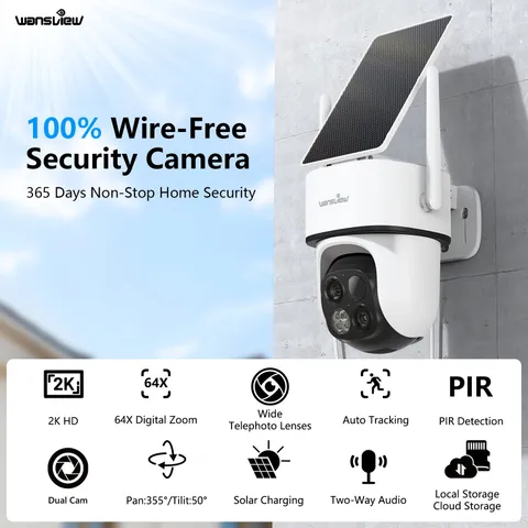 Wansview 2K WiFi Security Camera 64X Zoom Outdoor Home Night Vision Dual Lens