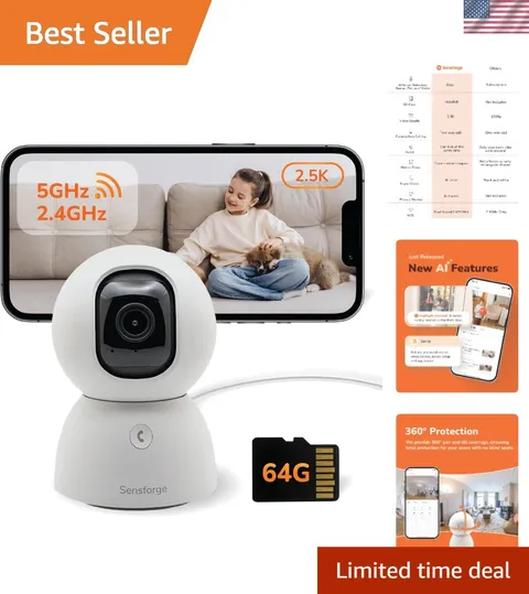 2.5K Indoor Pan-Tilt Dome Security Camera, AI Human & Pet Detection, 360° Cov...