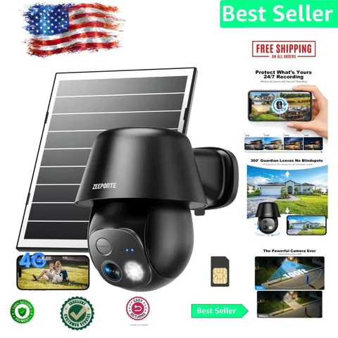 4G LTE Solar Security Camera - 24/7 Recording, 2K Color Night Vision, Waterproof