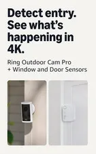 Ring Outdoor Cam Pro (newest model), White with 4 Window and Door Sensors (newes